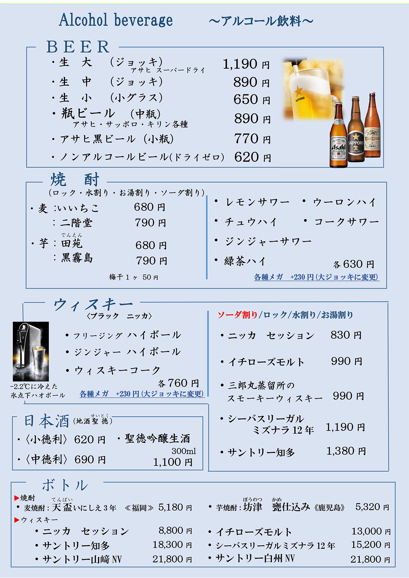 アルコールメニュー
